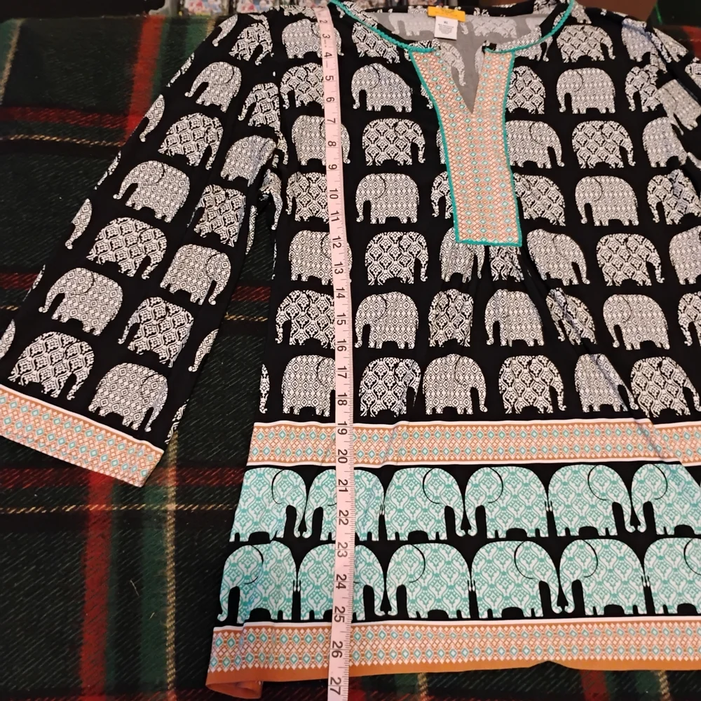 Ruby Rd Black and White Elephant Print Tunic. Boho Style. Size XL - Picture 3 of 10
